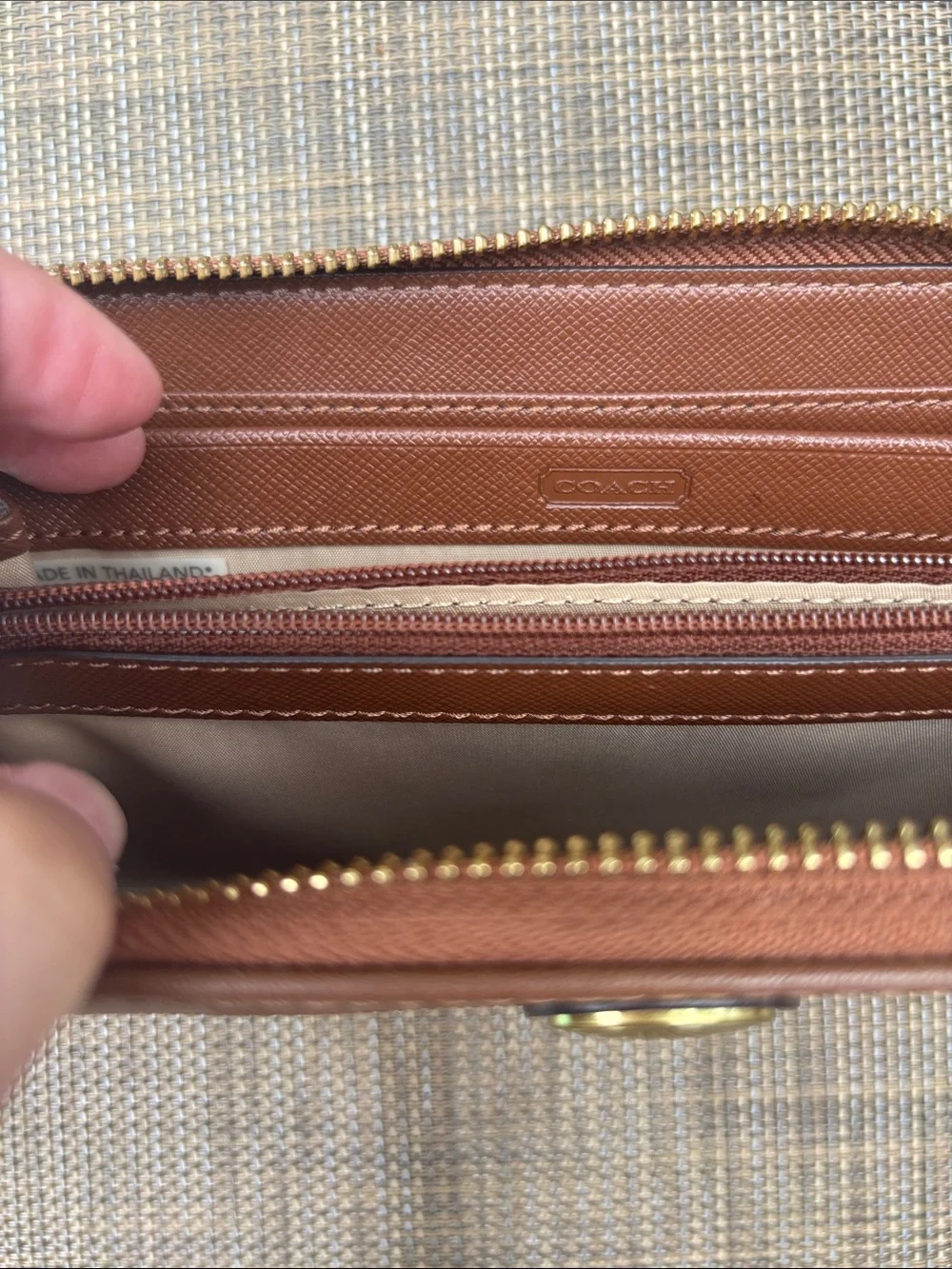 Coach Embossed Leather Accordian Zip Wallet